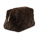 Quiltet toalettmappe fuskepels large - chocolate brown thumbnail