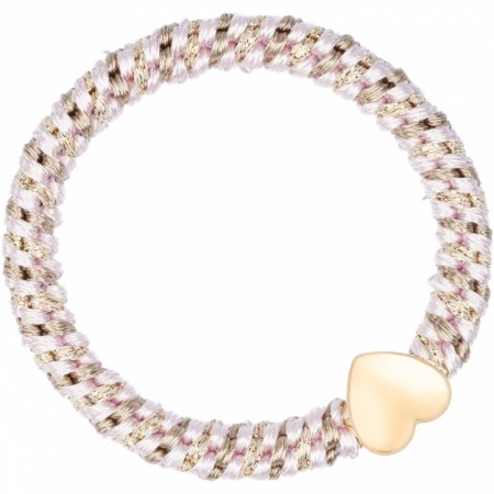 fat hair tie - rose quartx & nougat mix w/heart