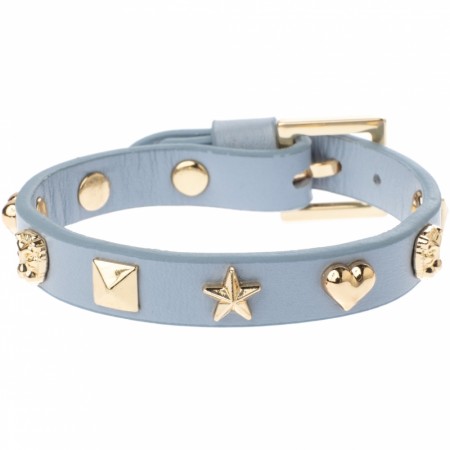 leather sign stud bracelet light blue