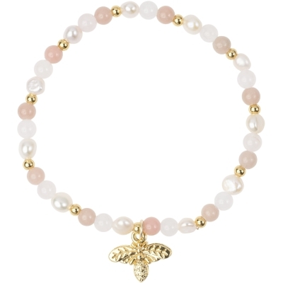 Stein & perlearmbånd 4 mm m/charm - rose mix