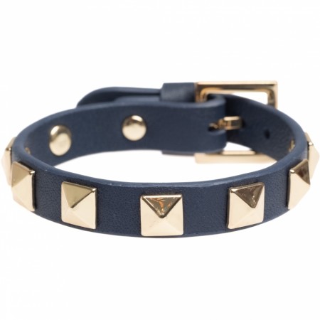 leather stud bracelet navy blue