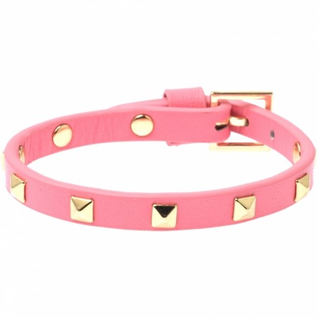 leather stud bracelet mini geranium pink