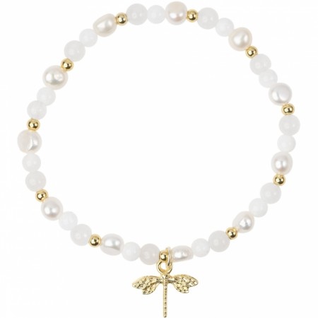 Stein & perlearmbånd 4 mm m/charm - white mix