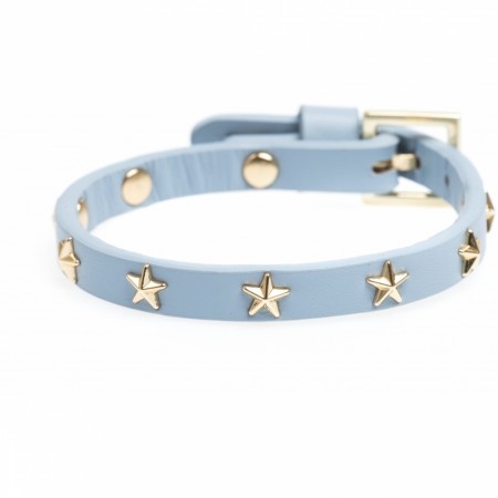 leather star stud bracelet mini light blue