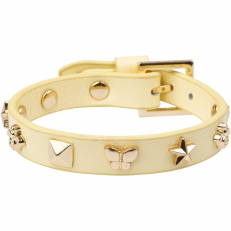 Leather sign stud bracelet - pale yellow