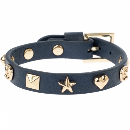 leather sign stud bracelet navy blue