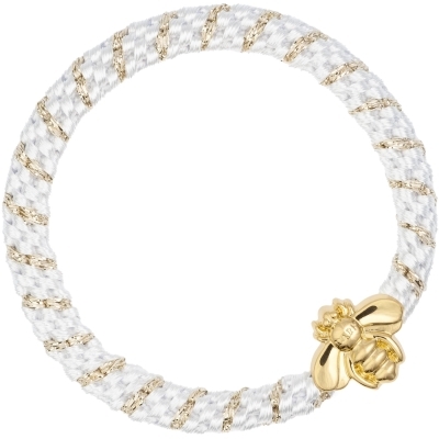 fat hair tie - white stripe w/bee