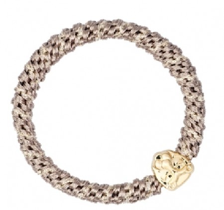 Fat hair tie - warm taupe stripe w/lion