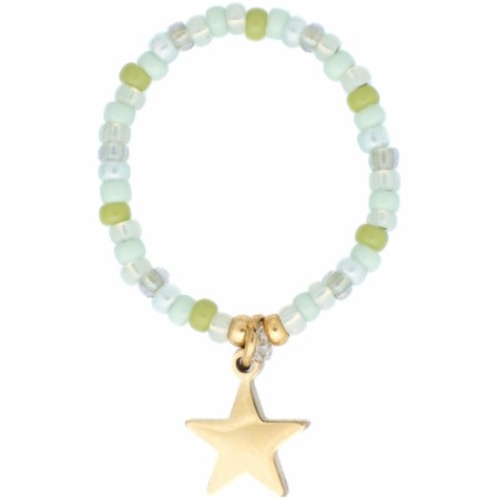 Glass bead ring 2 mm w/star - ocean green 